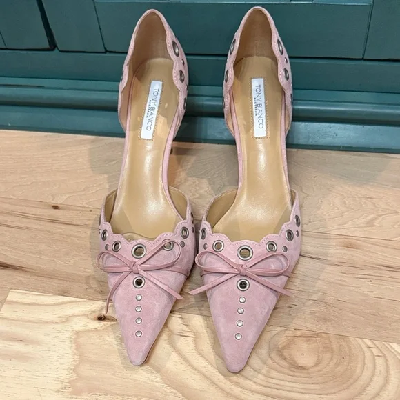 Tony Bianco Safari Pink Bow Heels with Eyelet Detail - Picture 2 of 5